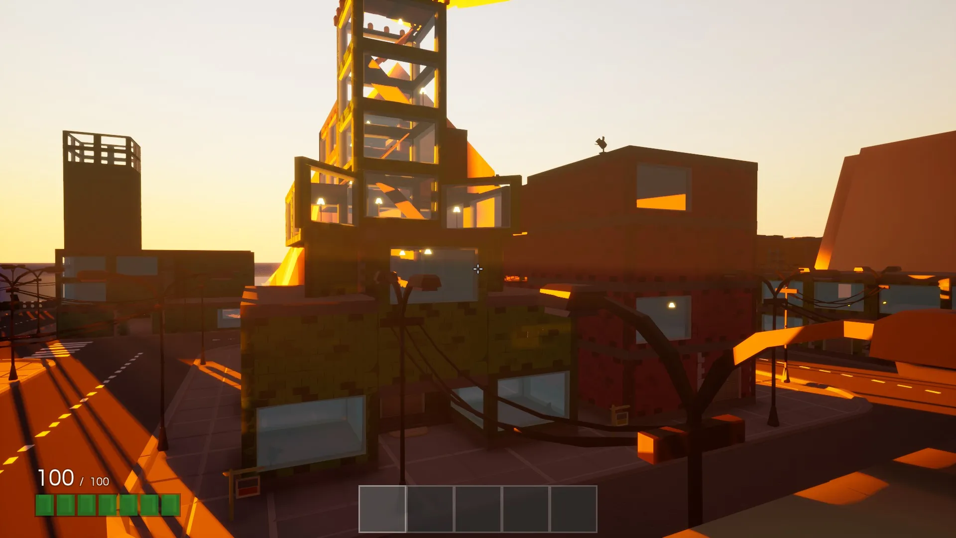 Player-built base structure with custom walls and lighting