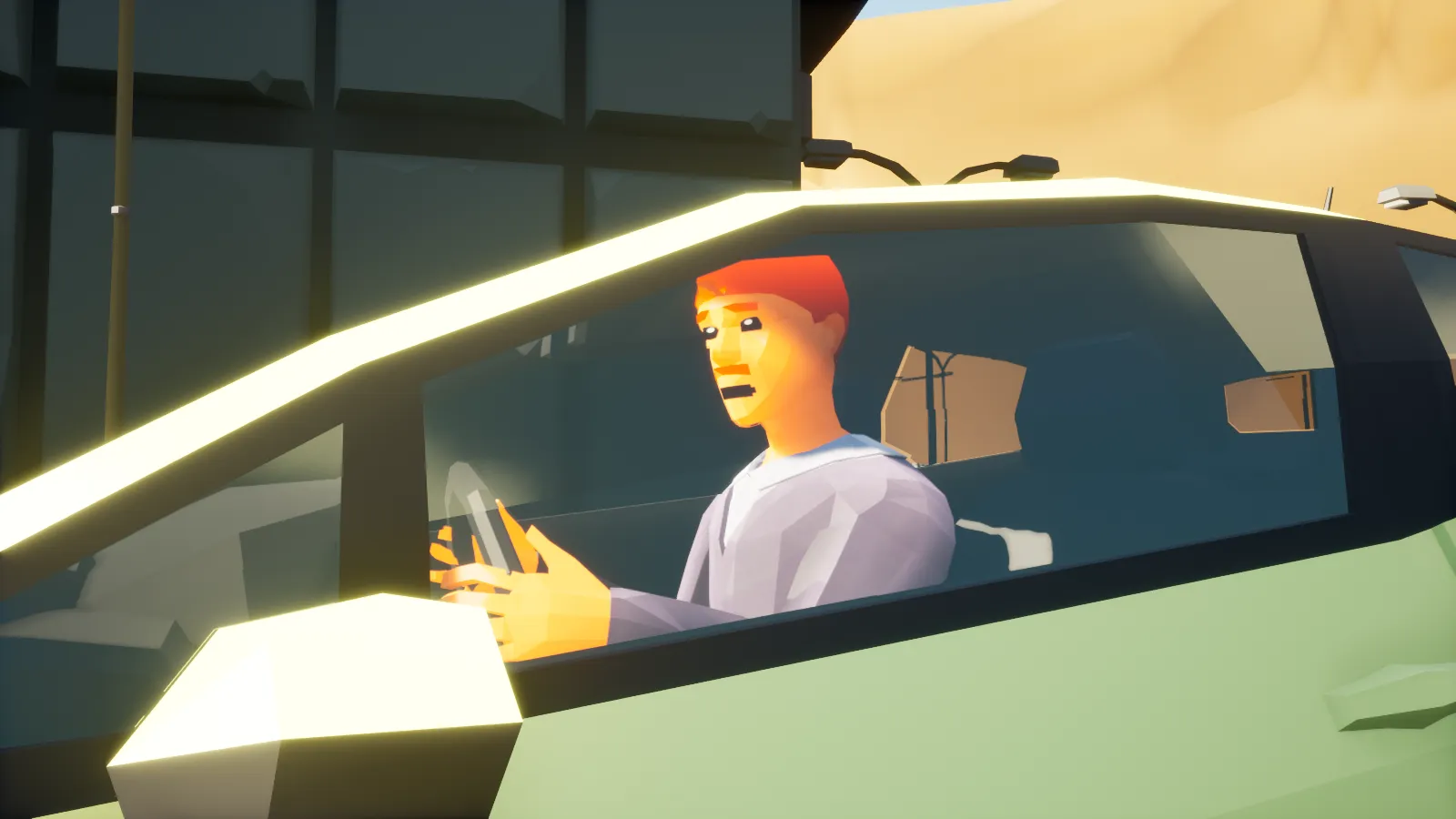 Player character sitting inside a vehicle